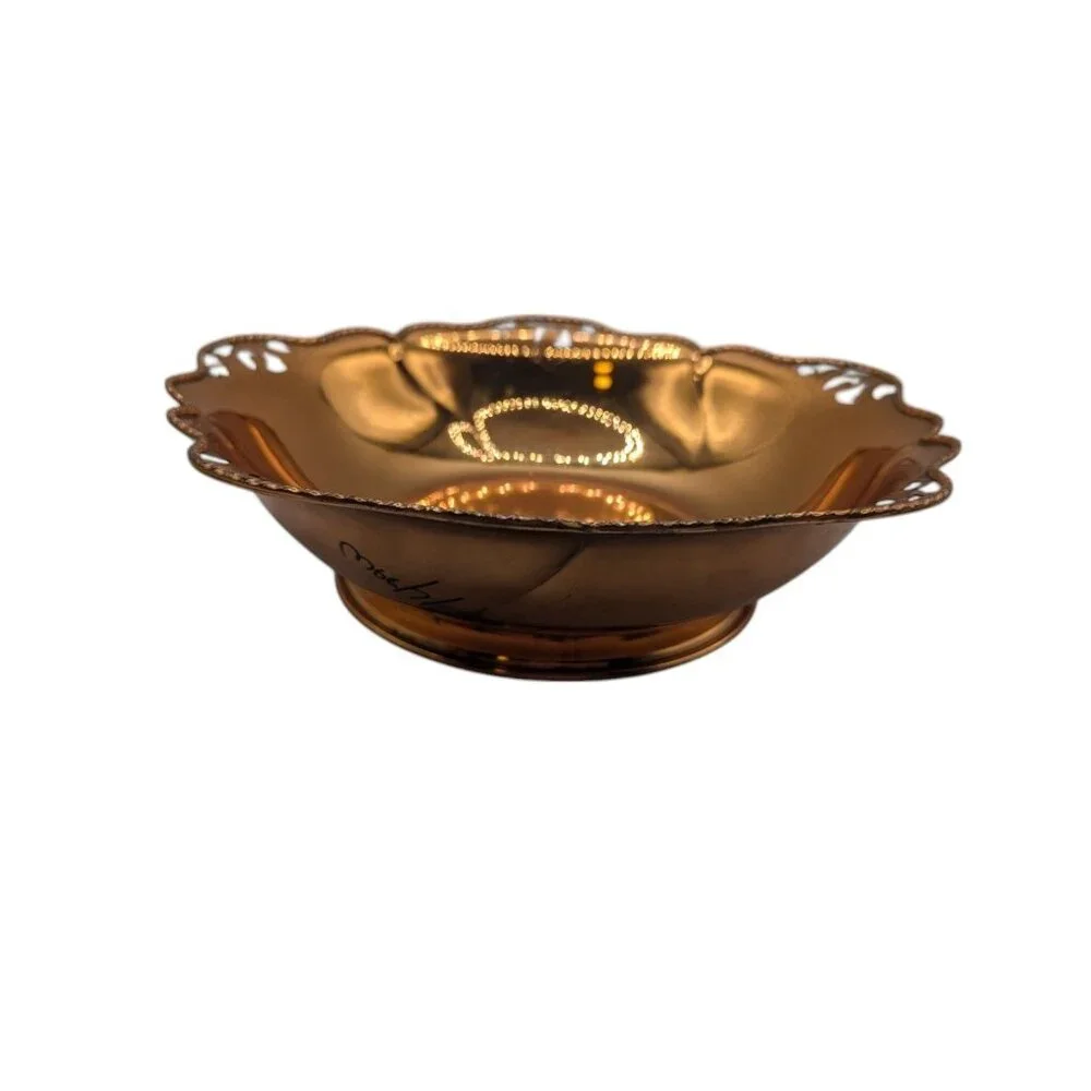 Vintage Copper mastropietro Italy Decorative Bowl With Ornate Scalloped Edge Des